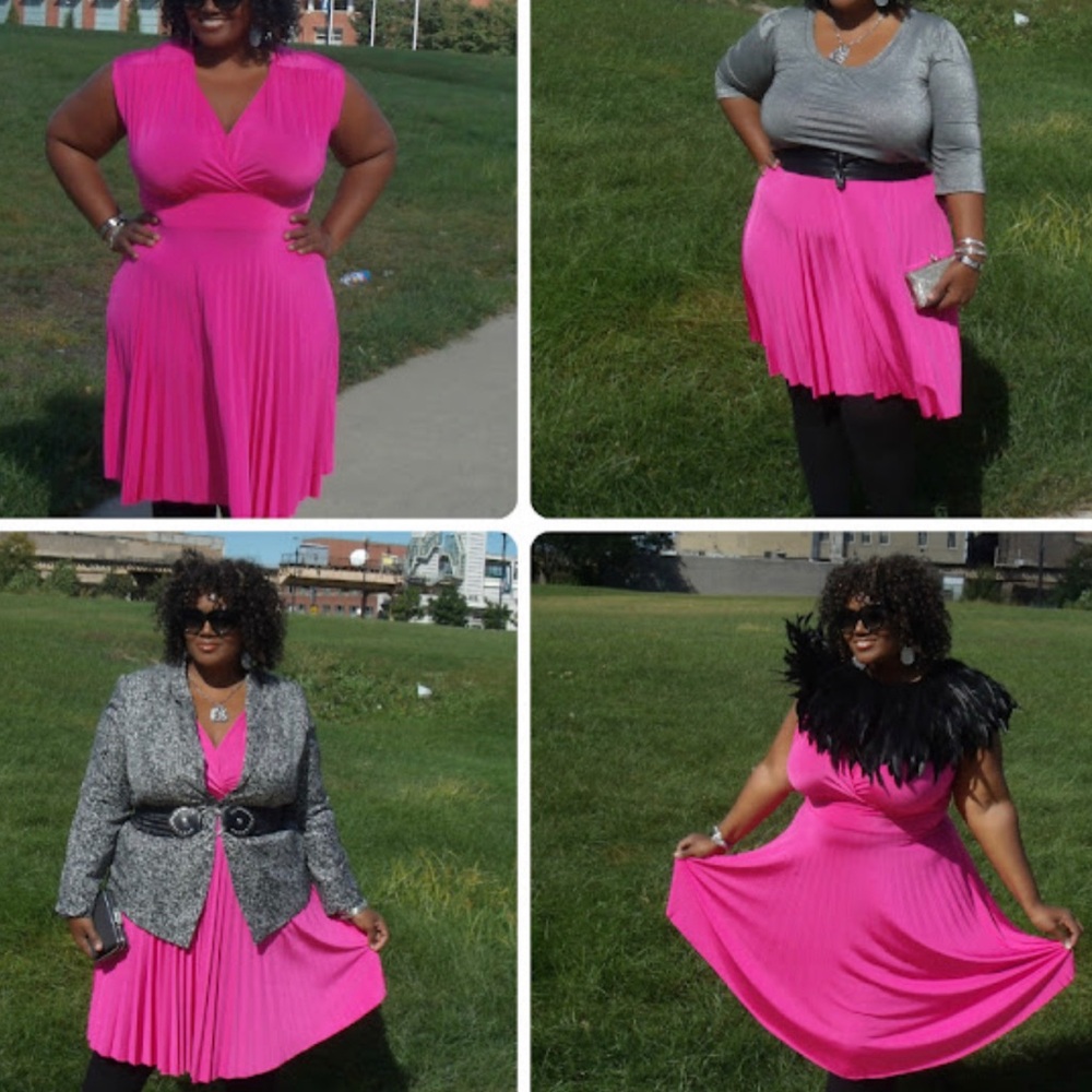 Pink Plus Size V Neck Pleated Bottom Dress Size 18